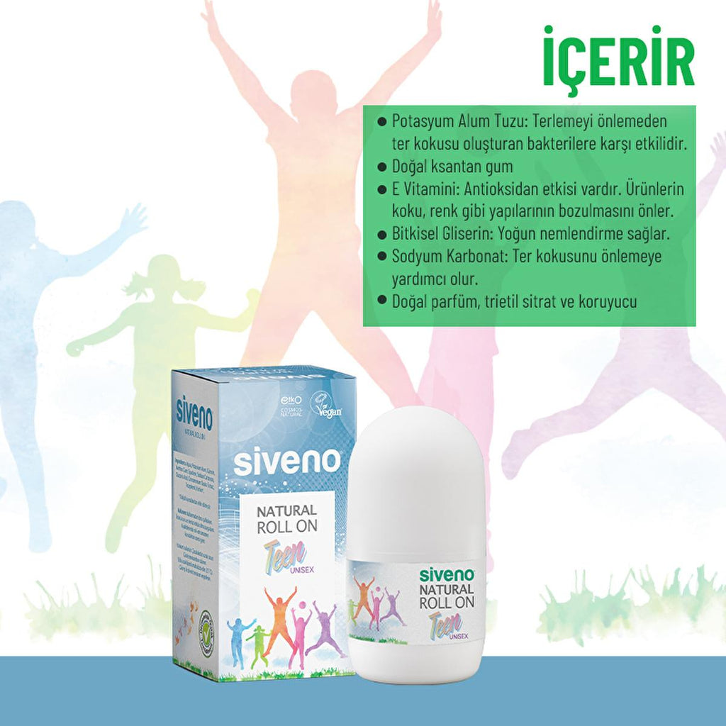 Siveno Natural Teen Unisex Roll On Deodorant - 50ml, Non-Irritating, Potassium Alum, Sensitive Skin Friendly
