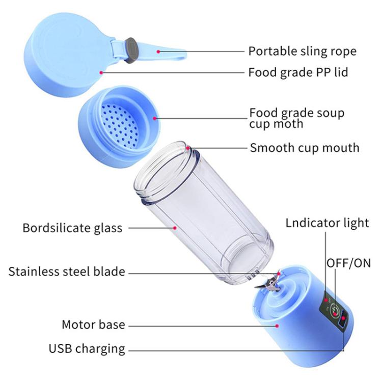 USB Rechargeable Electric Automatic Vegetable Fruit Citrus Orange Juice Maker Cup Mixer Bottle (380ML)(6 Blades Green)