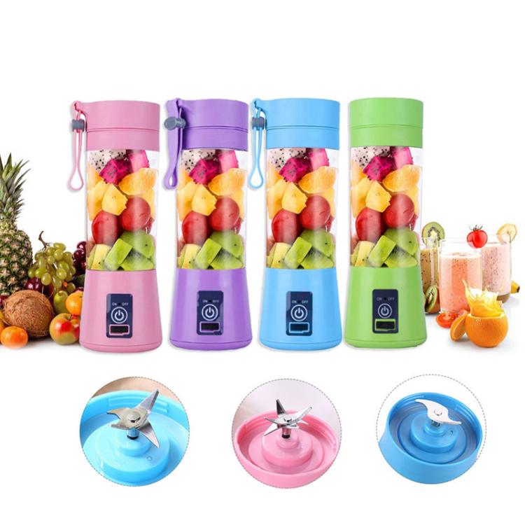 USB Rechargeable Electric Automatic Vegetable Fruit Citrus Orange Juice Maker Cup Mixer Bottle (380ML)(6 Blades Green)