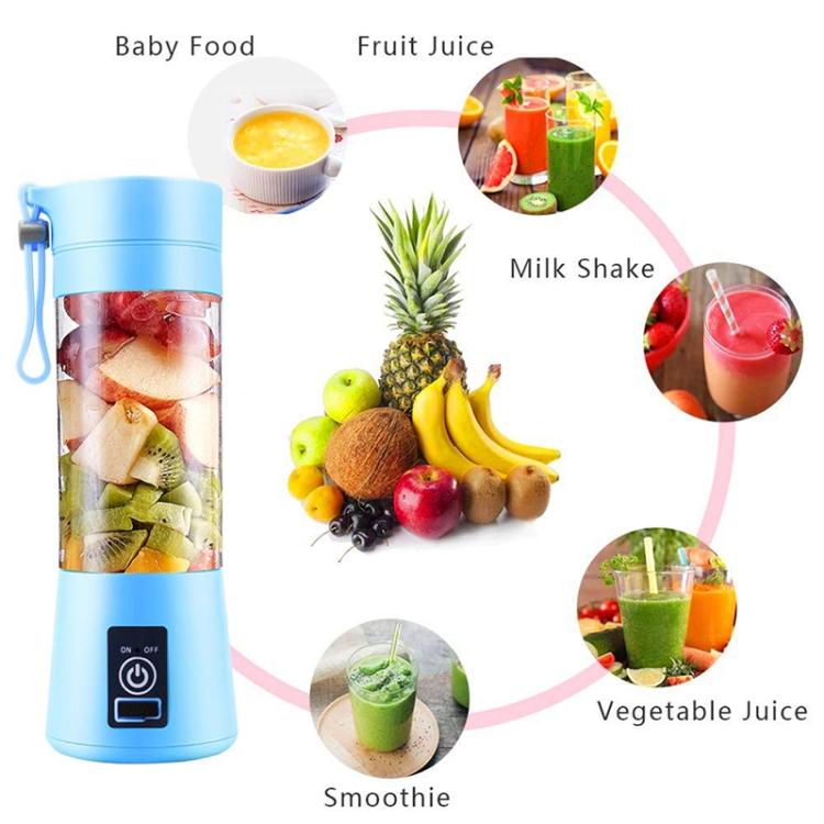 USB Rechargeable Electric Automatic Vegetable Fruit Citrus Orange Juice Maker Cup Mixer Bottle (380ML)(6 Blades Pink)