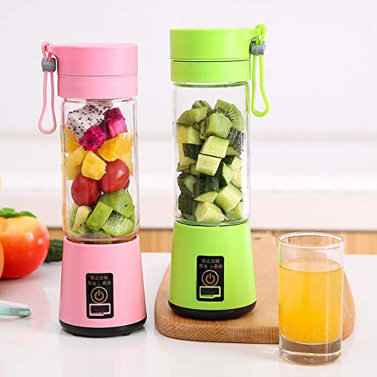 USB Rechargeable Electric Automatic Vegetable Fruit Citrus Orange Juice Maker Cup Mixer Bottle (380ML)(6 Blades Green)