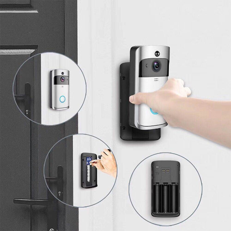 V5 Smart Phone Call Visual Recording Video Doorbell Night Vision Wireless WiFi Security Home Monitor Intercom Door Bell, Standard(Silver)