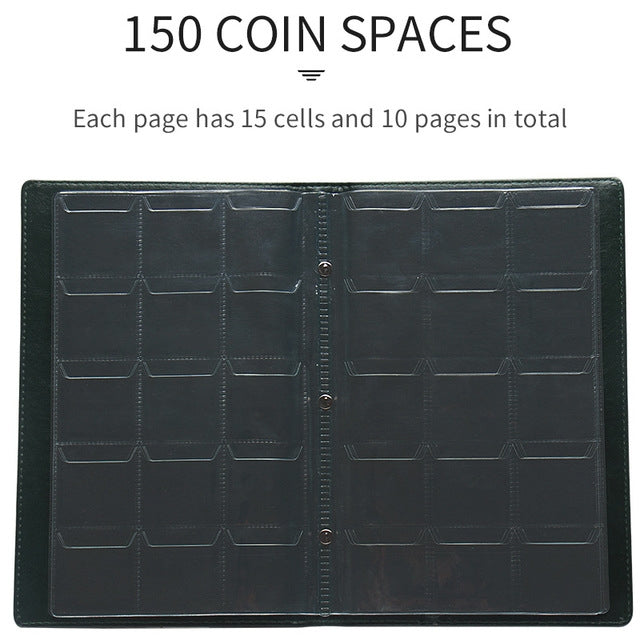 PU Leather Russian Cover 150 Coins Collection Album Holder Book(Blue)