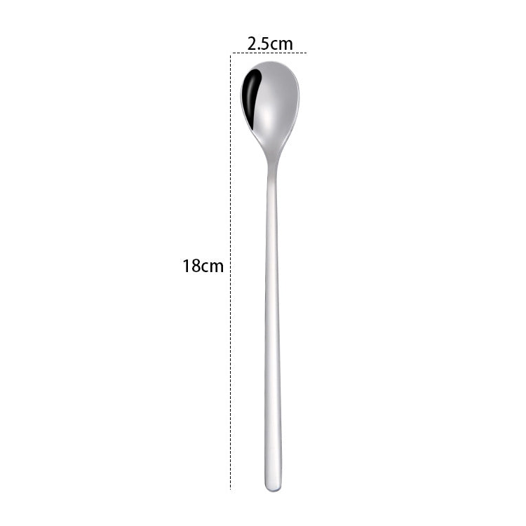 2 PCS Stainless Steel Spoon Creative Coffee Spoon Bar Ice Spoon Gold Plated Long Stirring Spoon, Style:Round Spoon, Color:Silver