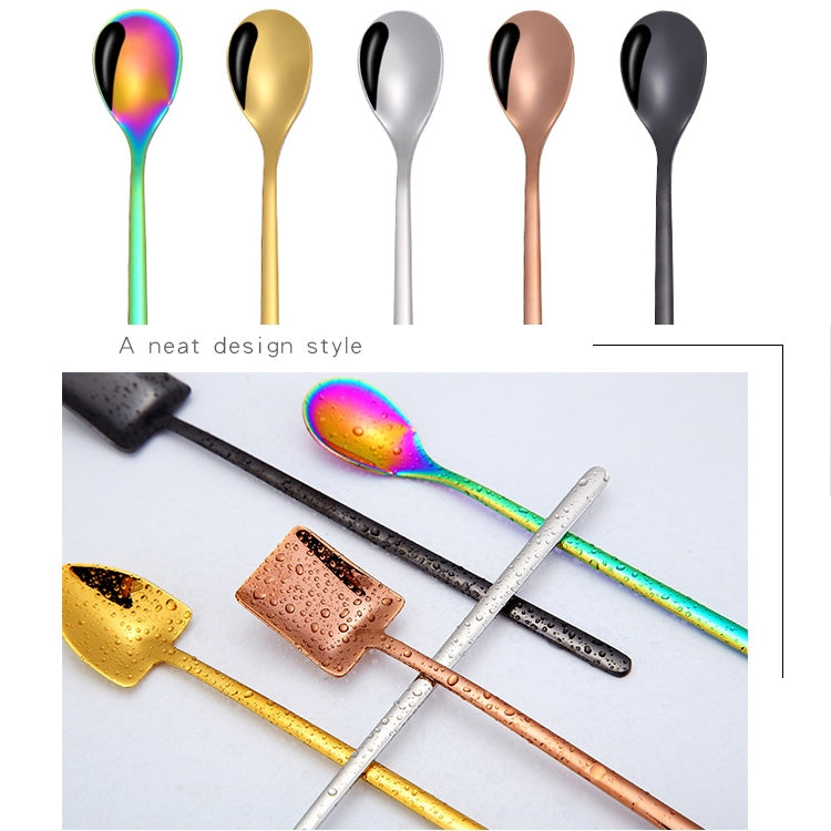 2 PCS Stainless Steel Spoon Creative Coffee Spoon Bar Ice Spoon Gold Plated Long Stirring Spoon, Style:Round Spoon, Color:Silver