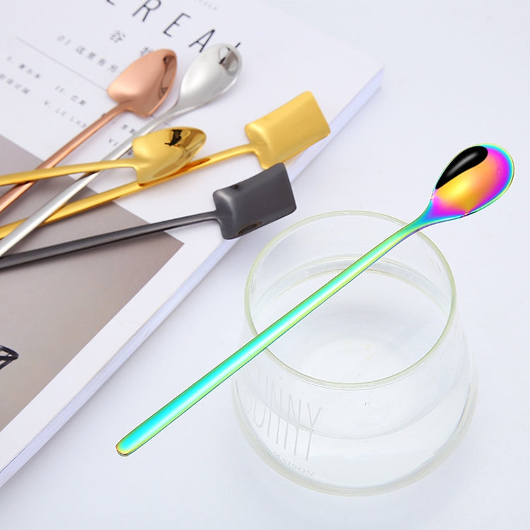 2 PCS Stainless Steel Spoon Creative Coffee Spoon Bar Ice Spoon Gold Plated Long Stirring Spoon, Style:Round Spoon, Color:Silver