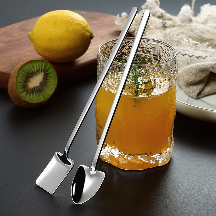 2 PCS Stainless Steel Spoon Creative Coffee Spoon Bar Ice Spoon Gold Plated Long Stirring Spoon, Style:Round Spoon, Color:Silver