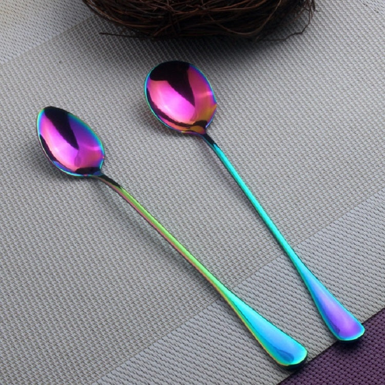 2 PCS Stainless Steel Rainbow Long Handled Coffee Scoops Cold Drink Stirring Spoon for Dessert Cake, Style:Round Spoon(Colorful)