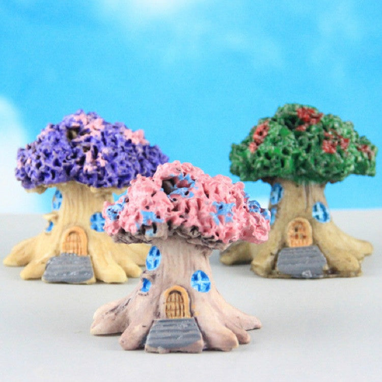 Micro Landscape Flower Pot Decoration Fleshy Cartoon Construction Toy Big Tree House Resin Decoration(Green)
