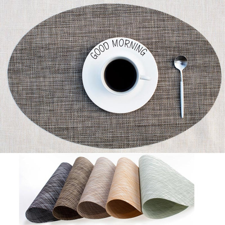 PVC Oval Shape Dining Table Mat Heat Insulation Non-Slip Placemats Disc Bowl Tableware Pads(Brown)