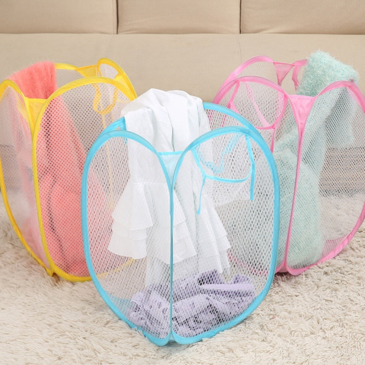 Foldable Pop Up Wash Bag Laundry Basket Bag Hamper Mesh Storage Pueple Dirty Clothes Basket(Blue)