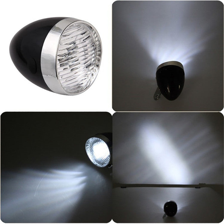3 LED Retro Bicycle Headlight Night Riding Safety Warning Light(Silver)