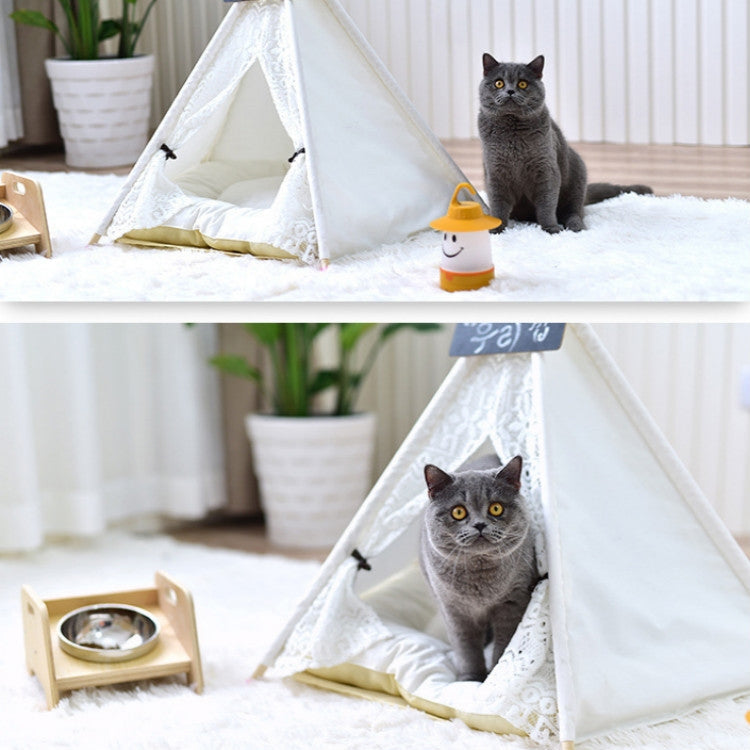 Removable and Washable Canvas Fabric Pet Nest Pet Tent, Size:60x60x70cm, Style:Spiked Lace (without Pad)