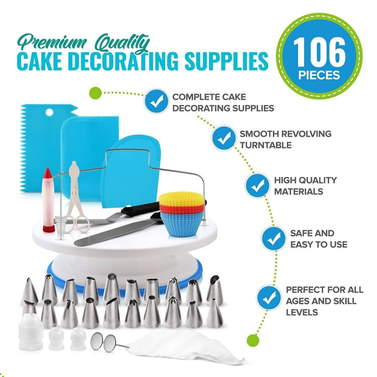 106 in 1 Cake Turntable Set Stainless Steel Decorating Mouth Cake Decorating Baking Tool(Purple)