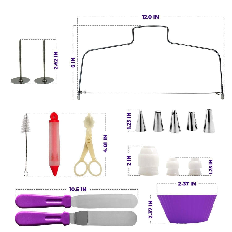 106 in 1 Cake Turntable Set Stainless Steel Decorating Mouth Cake Decorating Baking Tool(Purple)