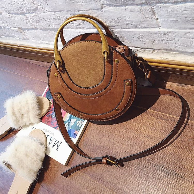 Circular Scrub PU Leather Women Bags Retro Handbag Shoulder Mini Bag(Brown)