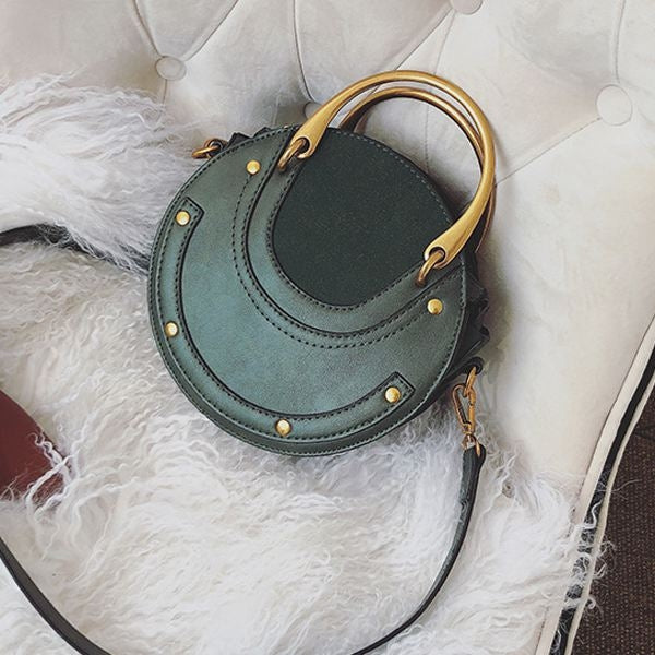 Circular Scrub PU Leather Women Bags Retro Handbag Shoulder Mini Bag(Green)