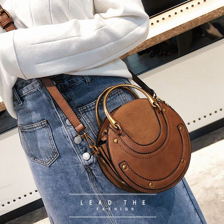 Circular Scrub PU Leather Women Bags Retro Handbag Shoulder Mini Bag(Green)