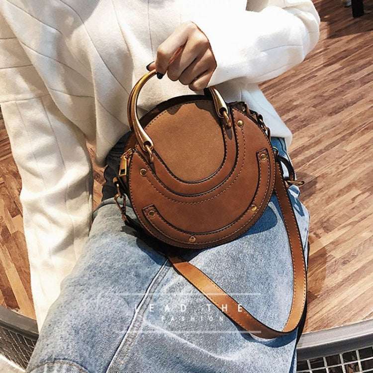 Circular Scrub PU Leather Women Bags Retro Handbag Shoulder Mini Bag(Green)