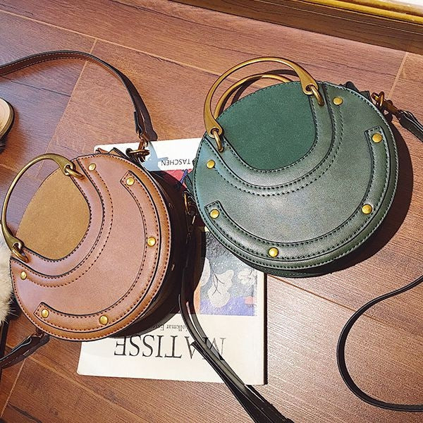 Circular Scrub PU Leather Women Bags Retro Handbag Shoulder Mini Bag(Green)