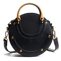 Circular Scrub PU Leather Women Bags Retro Handbag Shoulder Mini Bag(black)