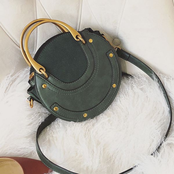 Circular Scrub PU Leather Women Bags Retro Handbag Shoulder Mini Bag(black)