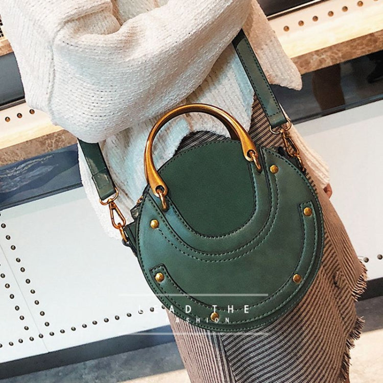 Circular Scrub PU Leather Women Bags Retro Handbag Shoulder Mini Bag(black)