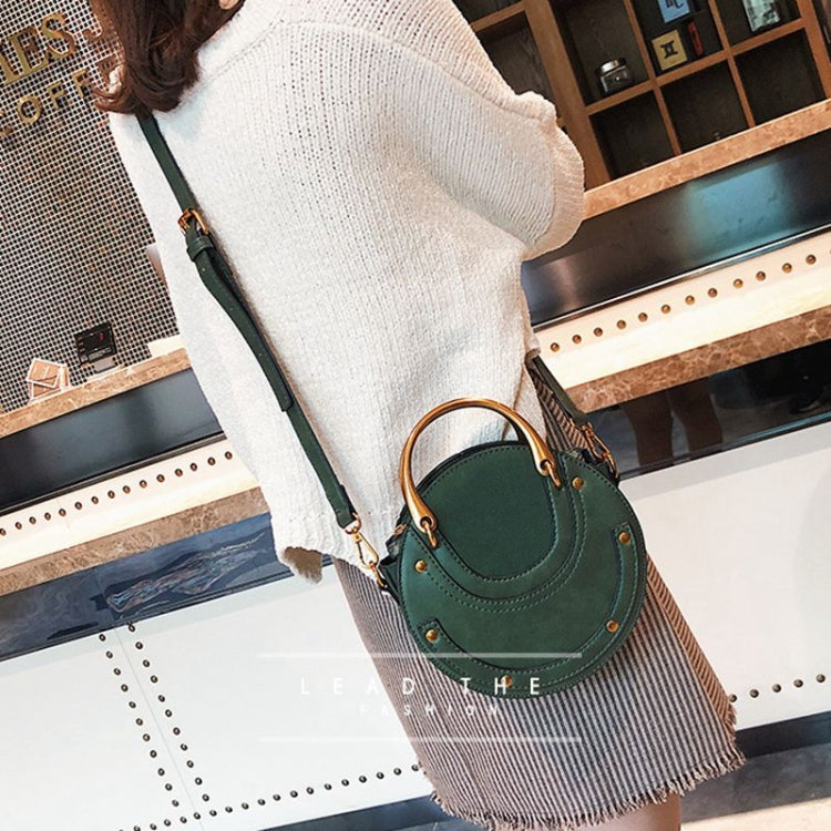 Circular Scrub PU Leather Women Bags Retro Handbag Shoulder Mini Bag(black)