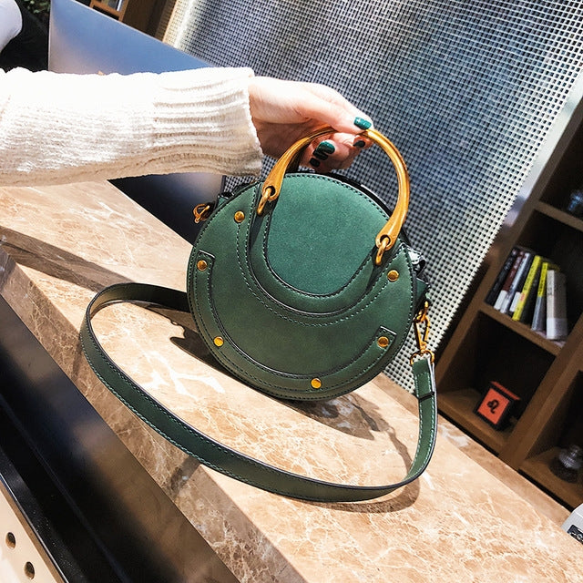 Circular Scrub PU Leather Women Bags Retro Handbag Shoulder Mini Bag(black)