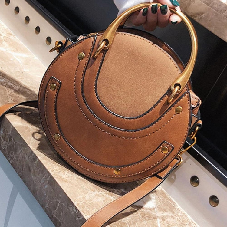 Circular Scrub PU Leather Women Bags Retro Handbag Shoulder Mini Bag(black)