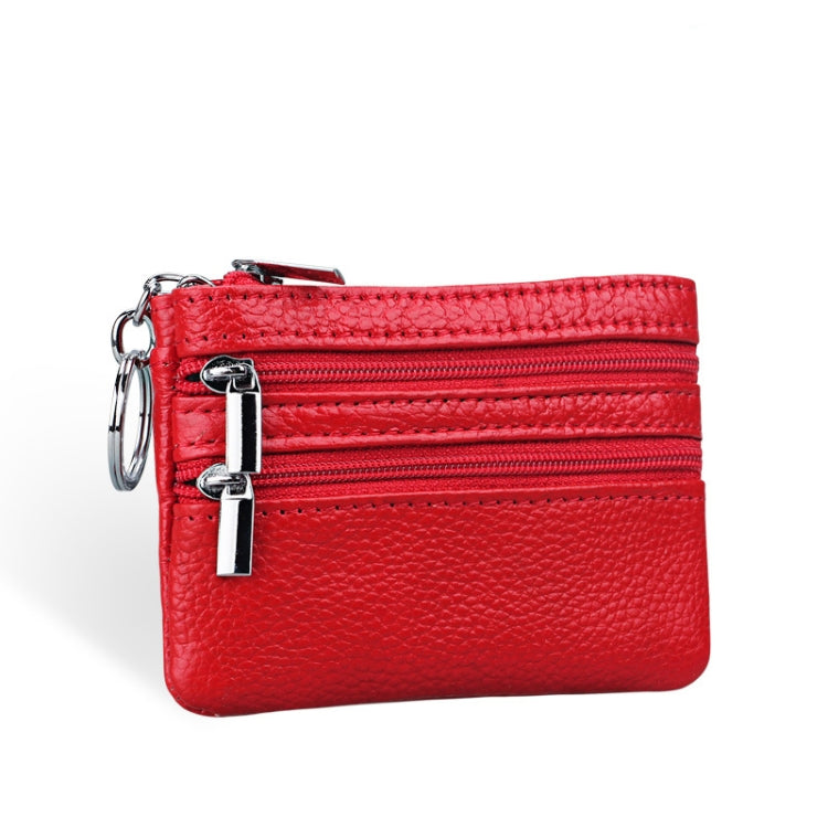 Genuine Leather Women Small Wallet Change Purses Zipper Card Holder Wallets(Black)