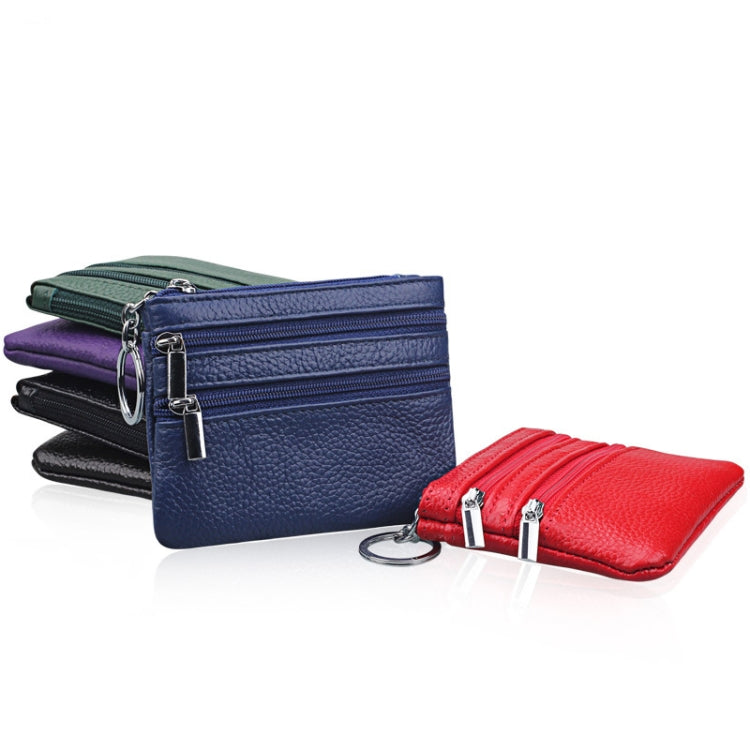 Genuine Leather Women Small Wallet Change Purses Zipper Card Holder Wallets(Purple)