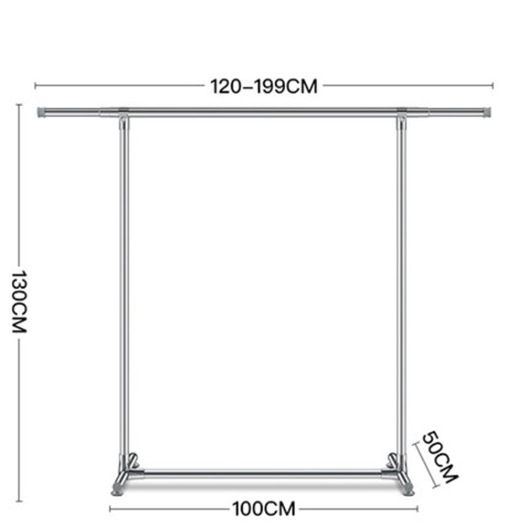120-200cm Telescopic Drying Rack Outdoor Calcony Storage Shelf Stainless Steel Hanger Single Rod Clothes Rack(Silver)
