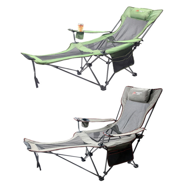 Portable Outdoor Folding Recliner Wild Fishing Camping Leisure Stool Stainless Steel Folding Beach Chair Furniture(Black Khaki)