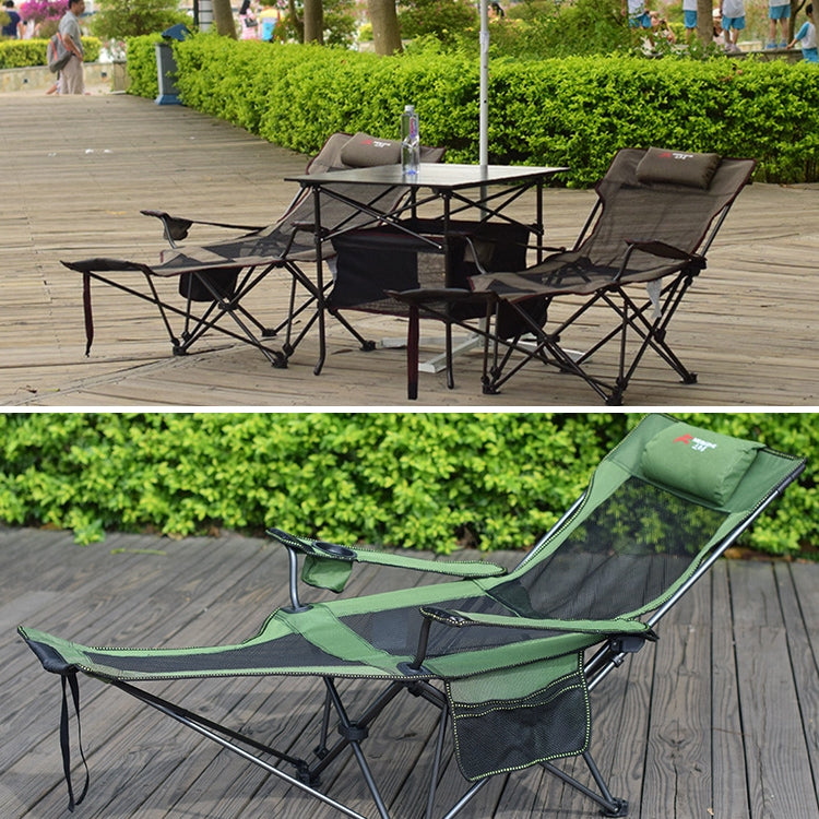 Portable Outdoor Folding Recliner Wild Fishing Camping Leisure Stool Stainless Steel Folding Beach Chair Furniture(Black Khaki)