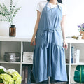 Cotton Linen Fishtail Long Slim Fit Apron Florist Manicure Shop Overalls(Blue)
