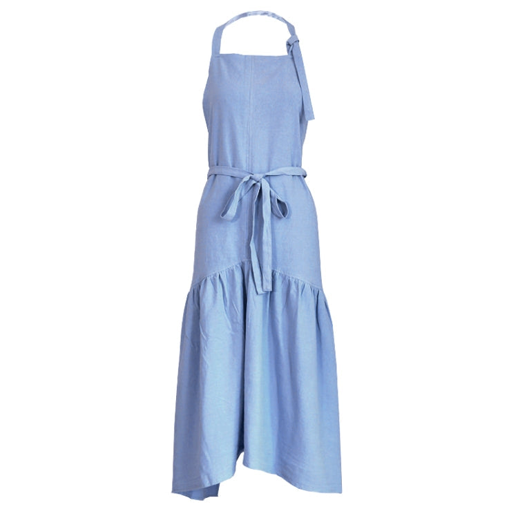 Cotton Linen Fishtail Long Slim Fit Apron Florist Manicure Shop Overalls(Blue)