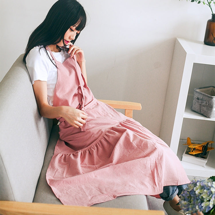 Cotton Linen Fishtail Long Slim Fit Apron Florist Manicure Shop Overalls(Blue)