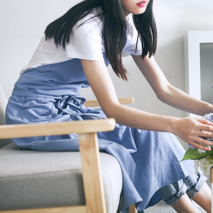 Cotton Linen Fishtail Long Slim Fit Apron Florist Manicure Shop Overalls(Blue)
