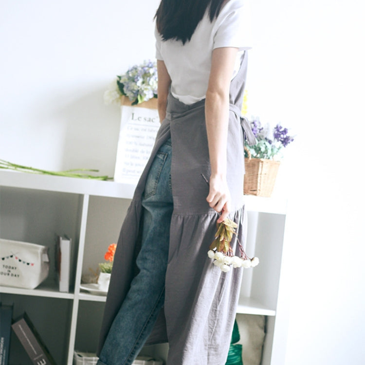 Cotton Linen Fishtail Long Slim Fit Apron Florist Manicure Shop Overalls(Blue)