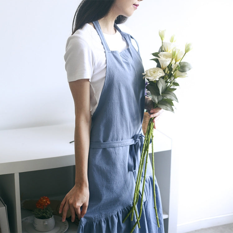 Cotton Linen Fishtail Long Slim Fit Apron Florist Manicure Shop Overalls(Blue)
