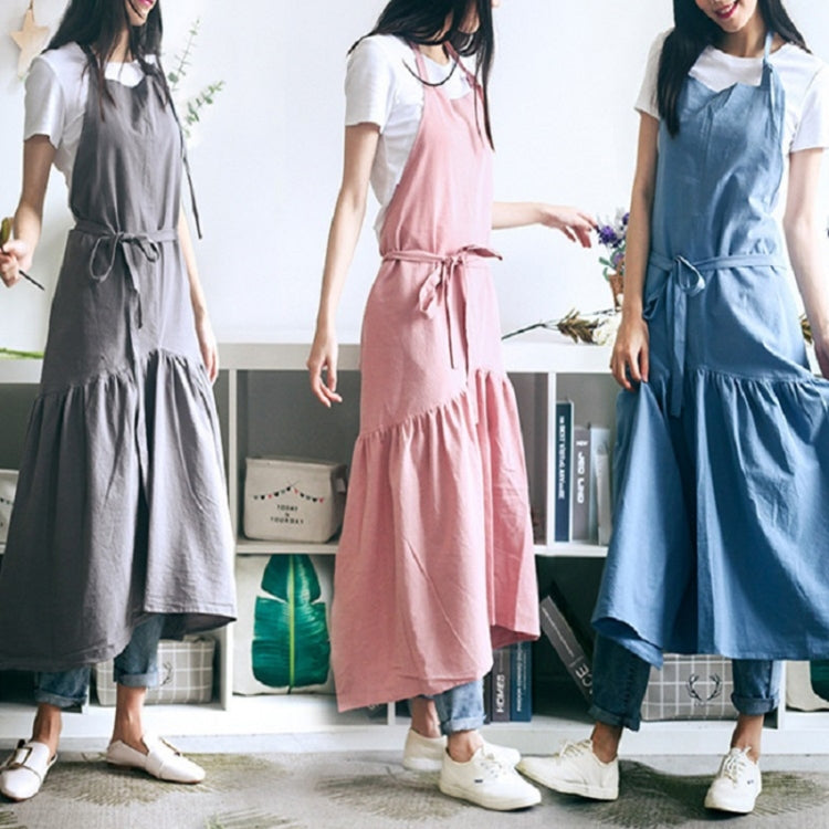 Cotton Linen Fishtail Long Slim Fit Apron Florist Manicure Shop Overalls(Blue)