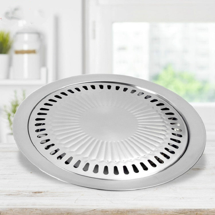 Portable Round Multifunctional Stainless Steel Outdoor Barbecue Tray, Specification:30 × 30 × 2.8 cm