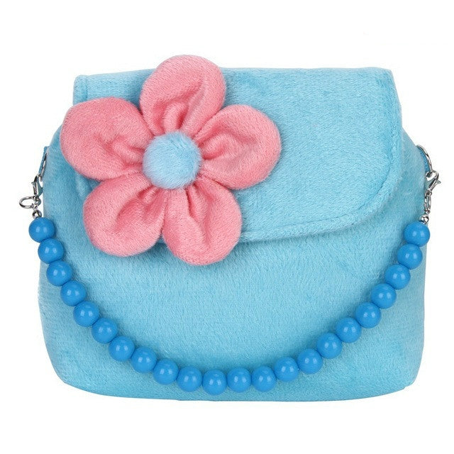 Fashion Shoulder Bag Children Girls Princess Flower Messenger Handbag Lovely Purses(Blue)