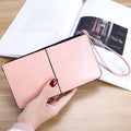Women Zip Wallet Long Clutch Multi Card Holder Wallet Wrist Wallet(Pink)