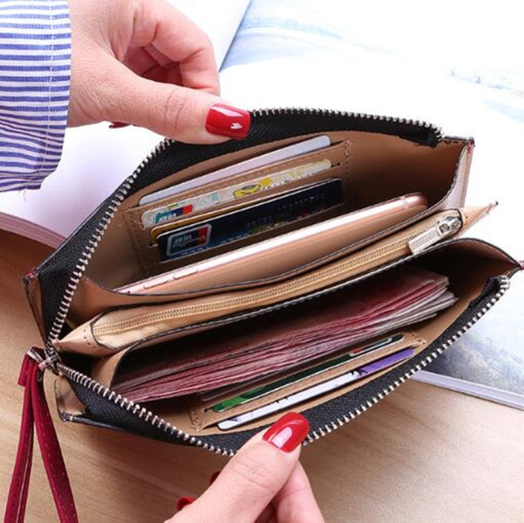 Women Zip Wallet Long Clutch Multi Card Holder Wallet Wrist Wallet(Pink)