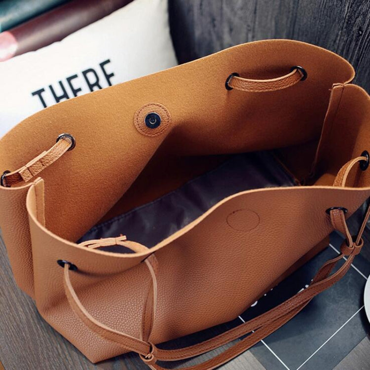 2 in 1 Soft Leather Women Bag Set Luxury Fashion Design Shoulder Bags Big Casual Bags Handbag(Wine red)