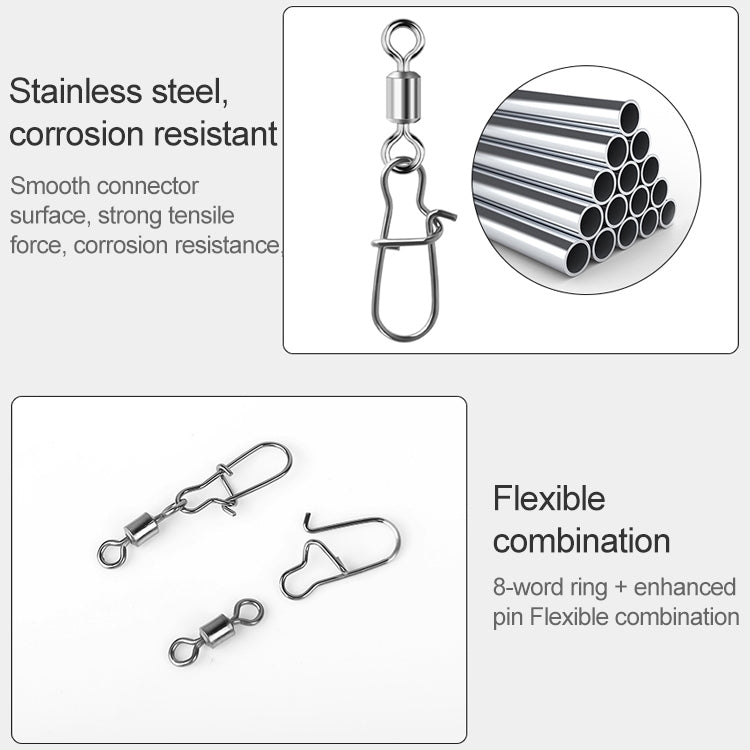 10pcs /Pack Stainless Steel Fishing Connector Bearing Rolling Swivel Connector Fishing Gear Accessories(2(36mm))