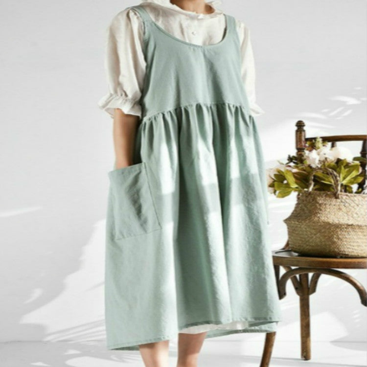 High Waist Cotton Linen Solid Color Apron(Mint Color)