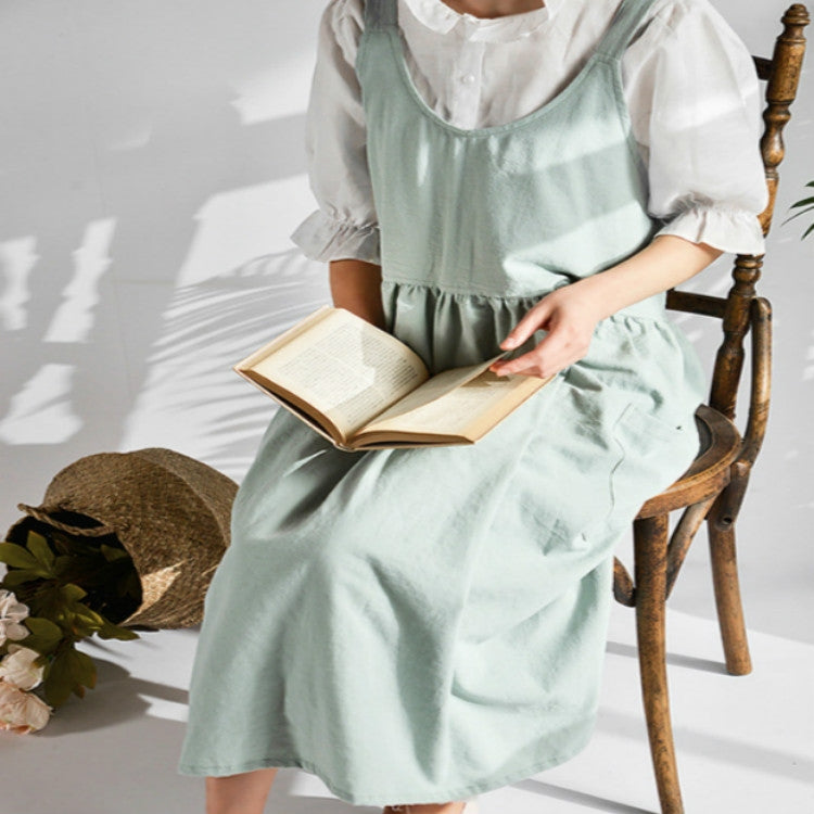 High Waist Cotton Linen Solid Color Apron(Mint Color)